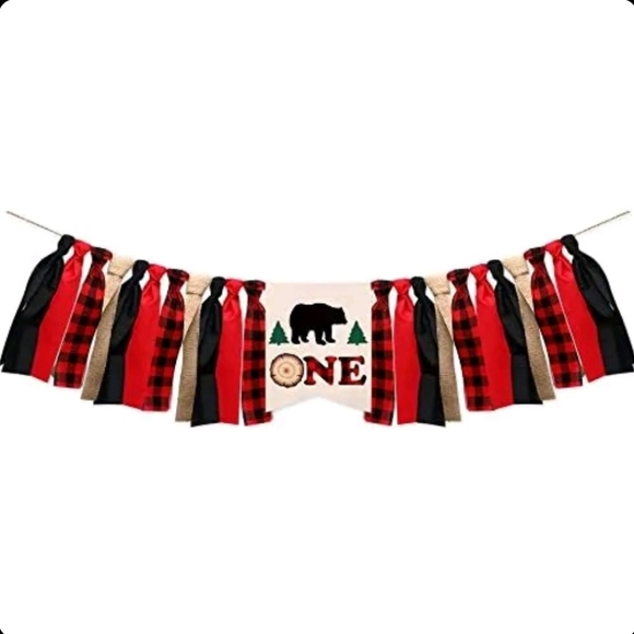 3Pcs Lumberjack 1st Birthday Party Hat Cake Topper Banner Buffalo Plaid Camping - Picture 3 of 7